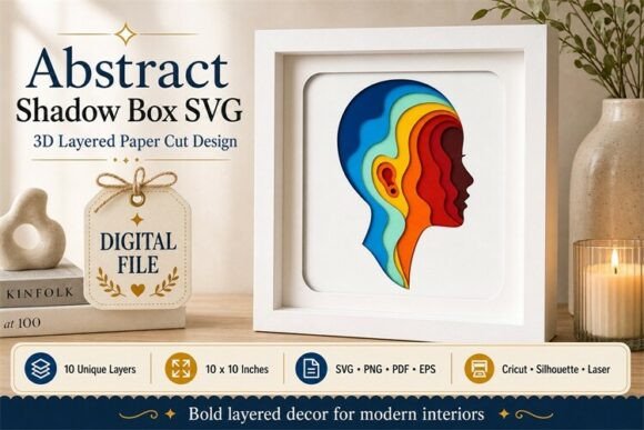 Abstract Rainbow Head Silhouette Shadow: 3D SVG for Shadow Boxes