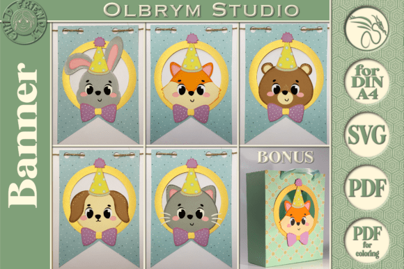 Animals Kids Birthday Banner: 3D SVG & Pop-Up Cards