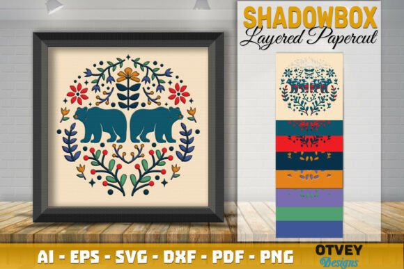 Bear Folk Art 3D SVG Shadow Boxes