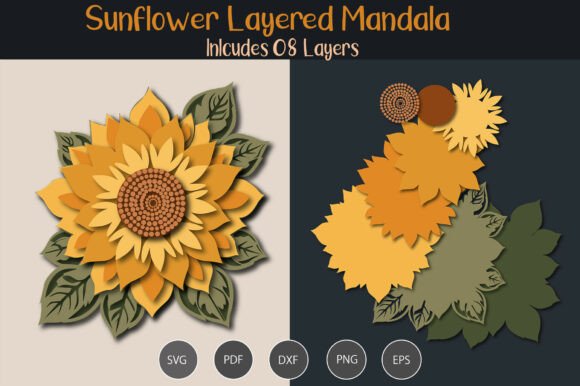 Sunflower Layered Mandala: 3D SVG Flowers for Branding